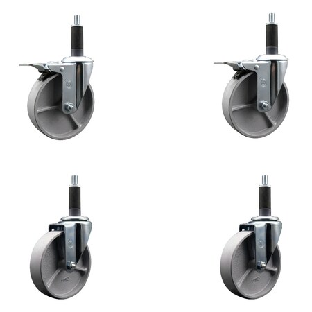 Service Caster 5'' Semi Steel Swivel 1'' Expanding Stem Caster Set 2 Total Lock Brakes, 4PK SCC-EXTTL20S515-SSR-2-S-2-1